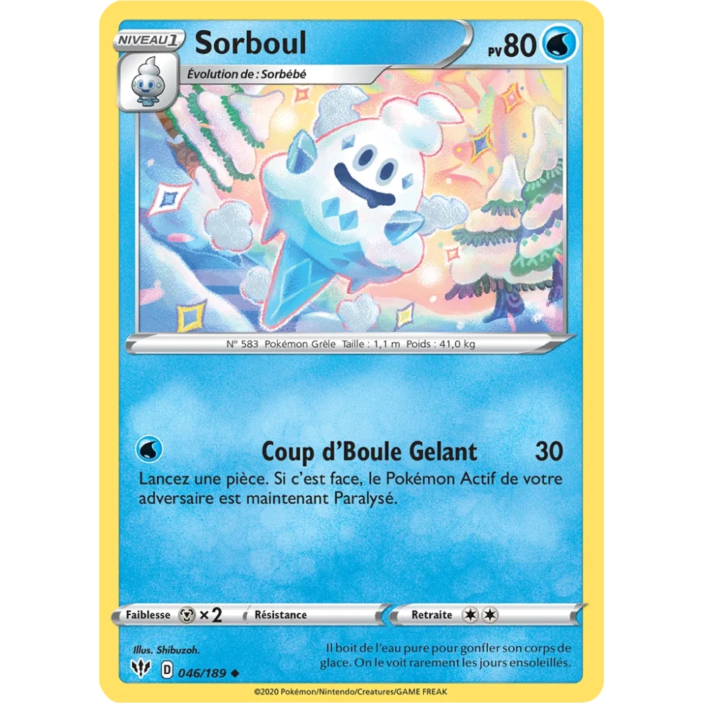 Sorboul 046/189 : Joyau Peu commune (Brillante) de l'extension Pokémon Épée et Bouclier Ténèbres Embrasées