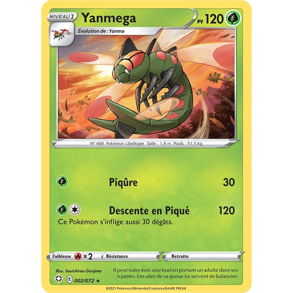 Yanmega 002/072 : Joyau Rare (Brillante) de l'extension Pokémon Destinées Radieuses