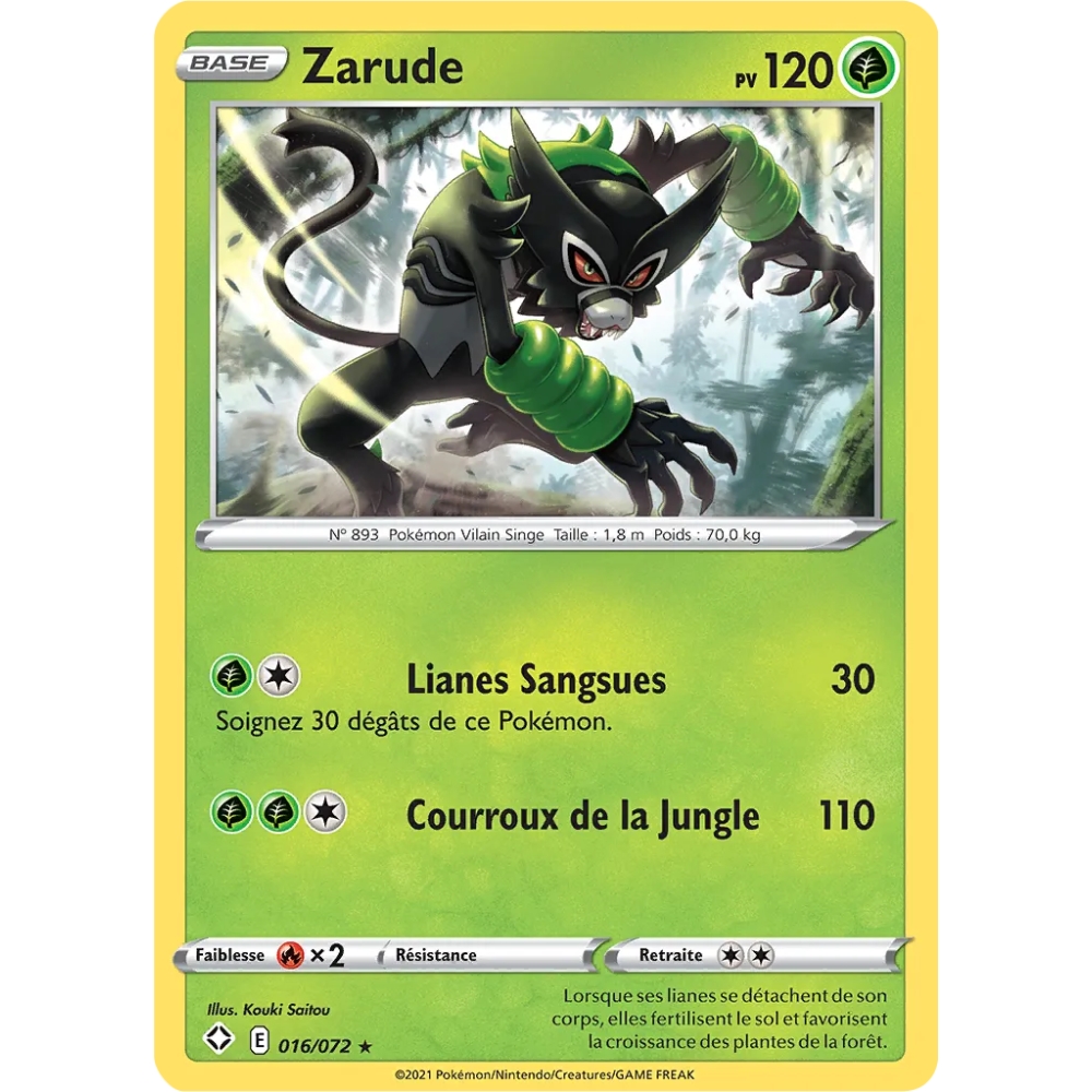 Carte Zarude - Rare (Brillante) de Pokémon Destinées Radieuses 016/072