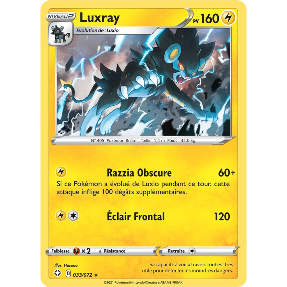 Carte Luxray Holographique rare de Pokémon Destinées Radieuses 033/072