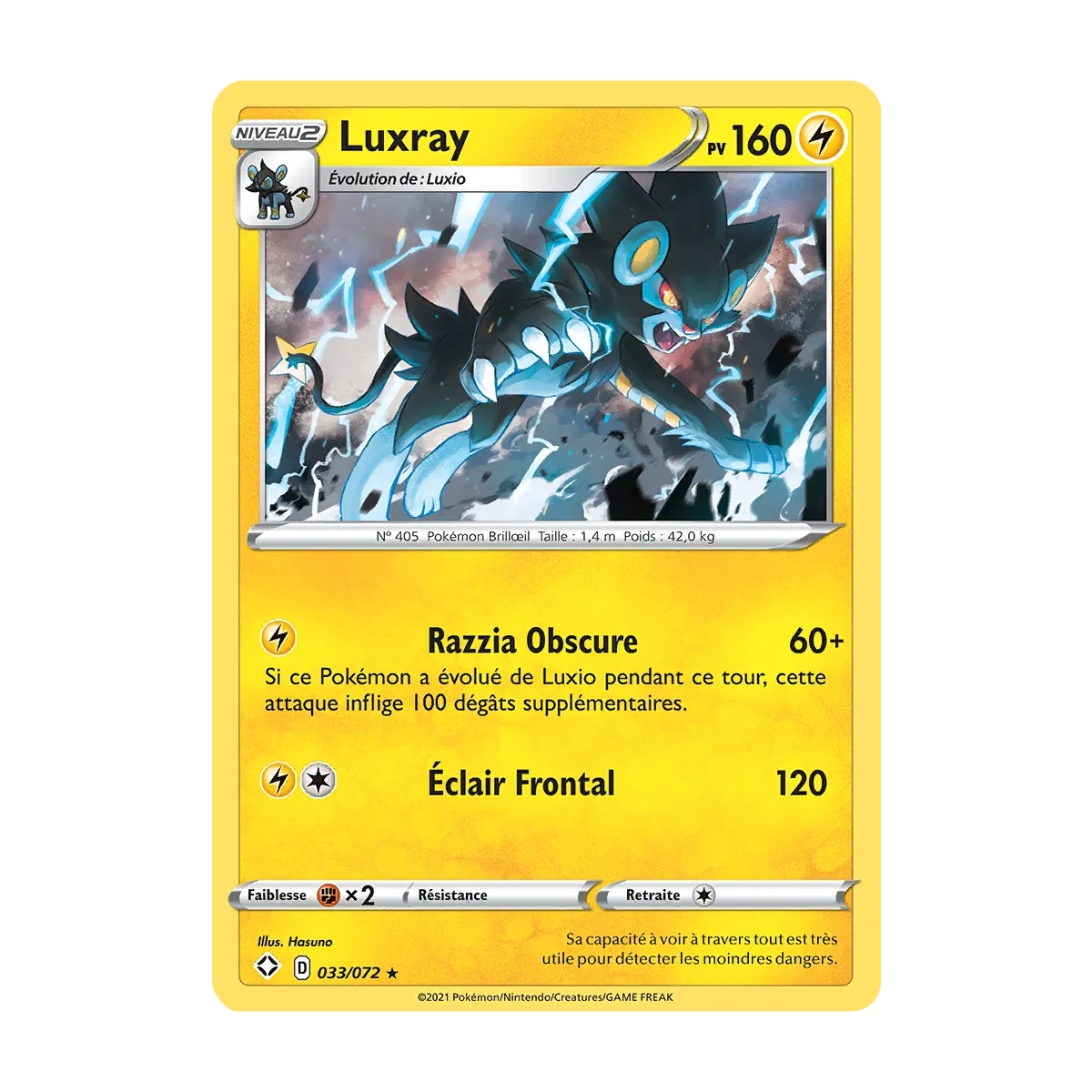 Carte Luxray Holographique rare de Pokémon Destinées Radieuses 033/072