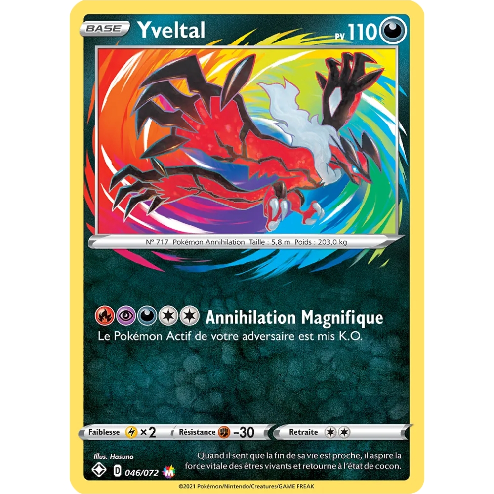 Carte Yveltal - Magnifique rare de Pokémon Destinées Radieuses 046/072