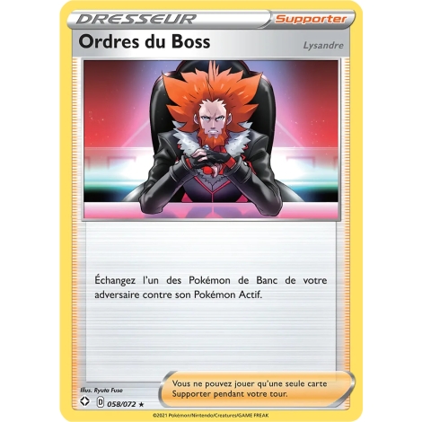 Découvrez Ordres du Boss, carte Rare (Brillante) de la série Destinées Radieuses