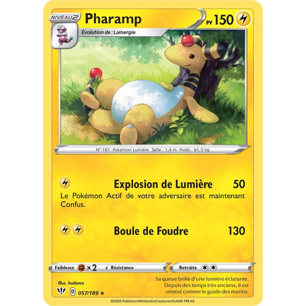 Découvrez Pharamp, carte Rare (Brillante) de la série Épée et Bouclier Ténèbres Embrasées