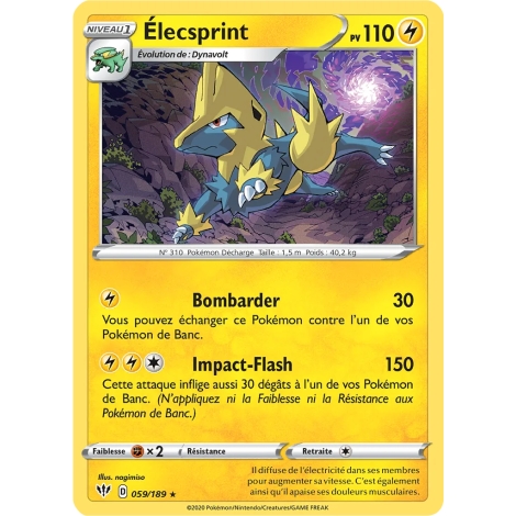 Carte Élecsprint - Rare (Brillante) de Pokémon Épée et Bouclier Ténèbres Embrasées 059/189