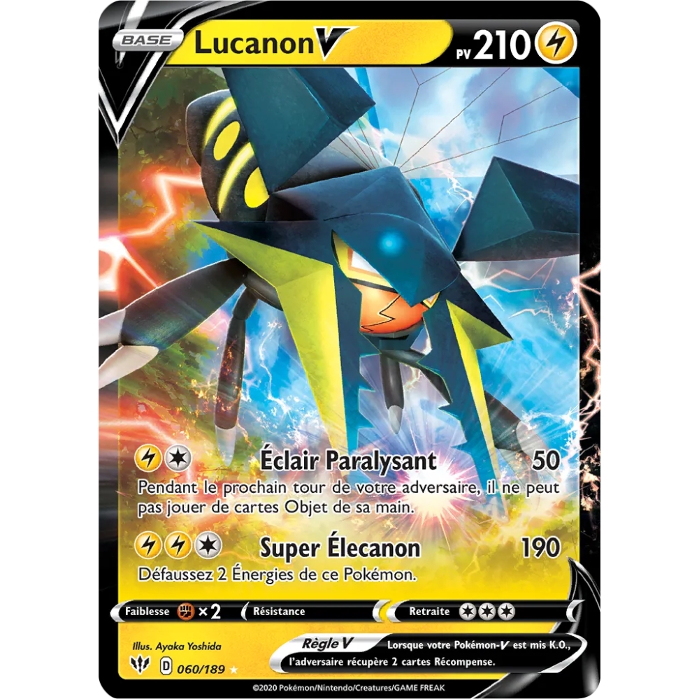 Lucanon 060/189 : Joyau Holographique rare V de l'extension Pokémon Épée et Bouclier Ténèbres Embrasées