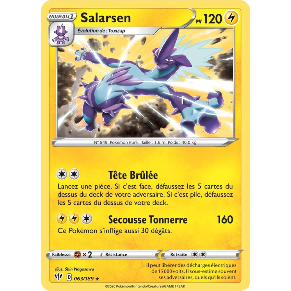 Carte Salarsen - Holographique rare de Pokémon Épée et Bouclier Ténèbres Embrasées 063/189