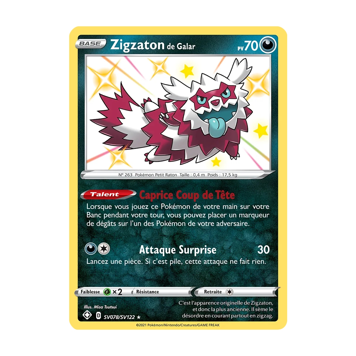 Découvrez Zigzaton de Galar, carte Chromatique rare de la série Destinées Radieuses