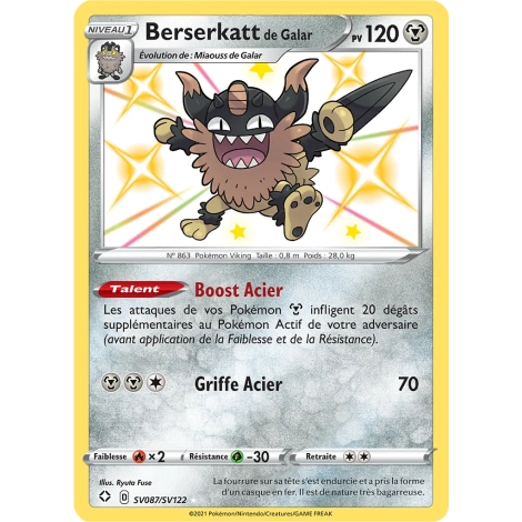 Carte Berserkatt de Galar - Chromatique rare de Pokémon Destinées Radieuses SV087/SV122