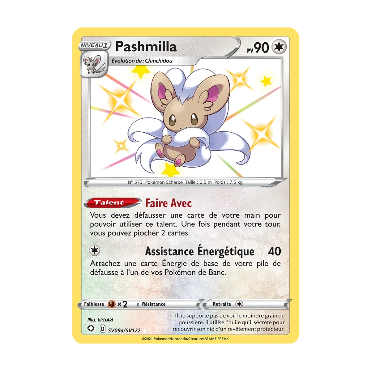 Carte Pashmilla - Chromatique rare de Pokémon Destinées Radieuses SV094/SV122