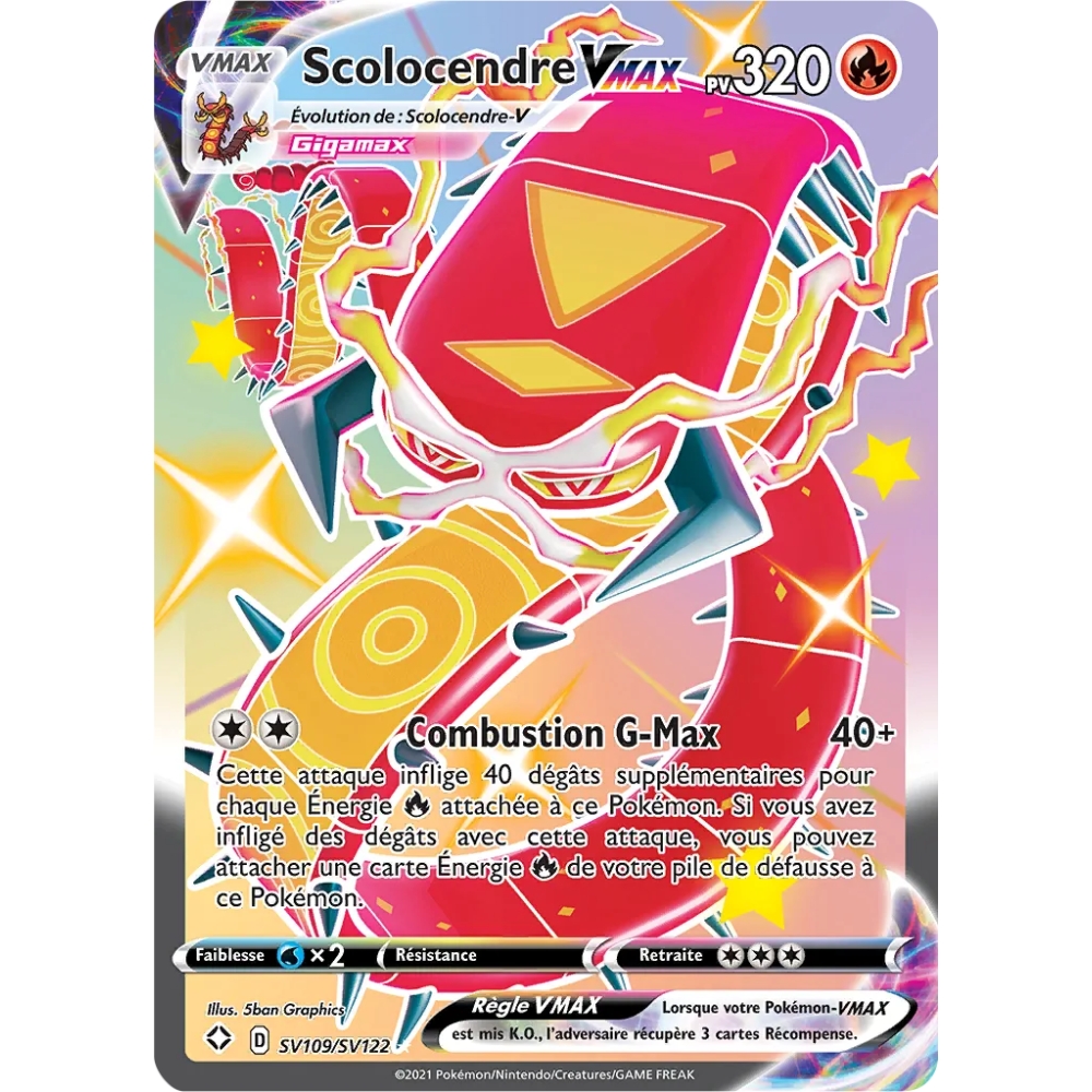 Carte Scolocendre - Chromatique rare VMAX de Pokémon Destinées Radieuses SV109/SV122