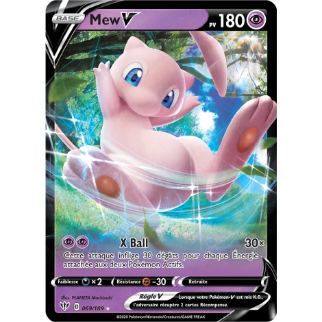 Mew 069/189 : Joyau Holographique rare V de l'extension Pokémon Épée et Bouclier Ténèbres Embrasées