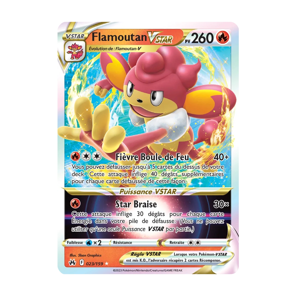 Carte Flamoutan - Holographique rare STAR de Pokémon Zénith Suprême 023/159