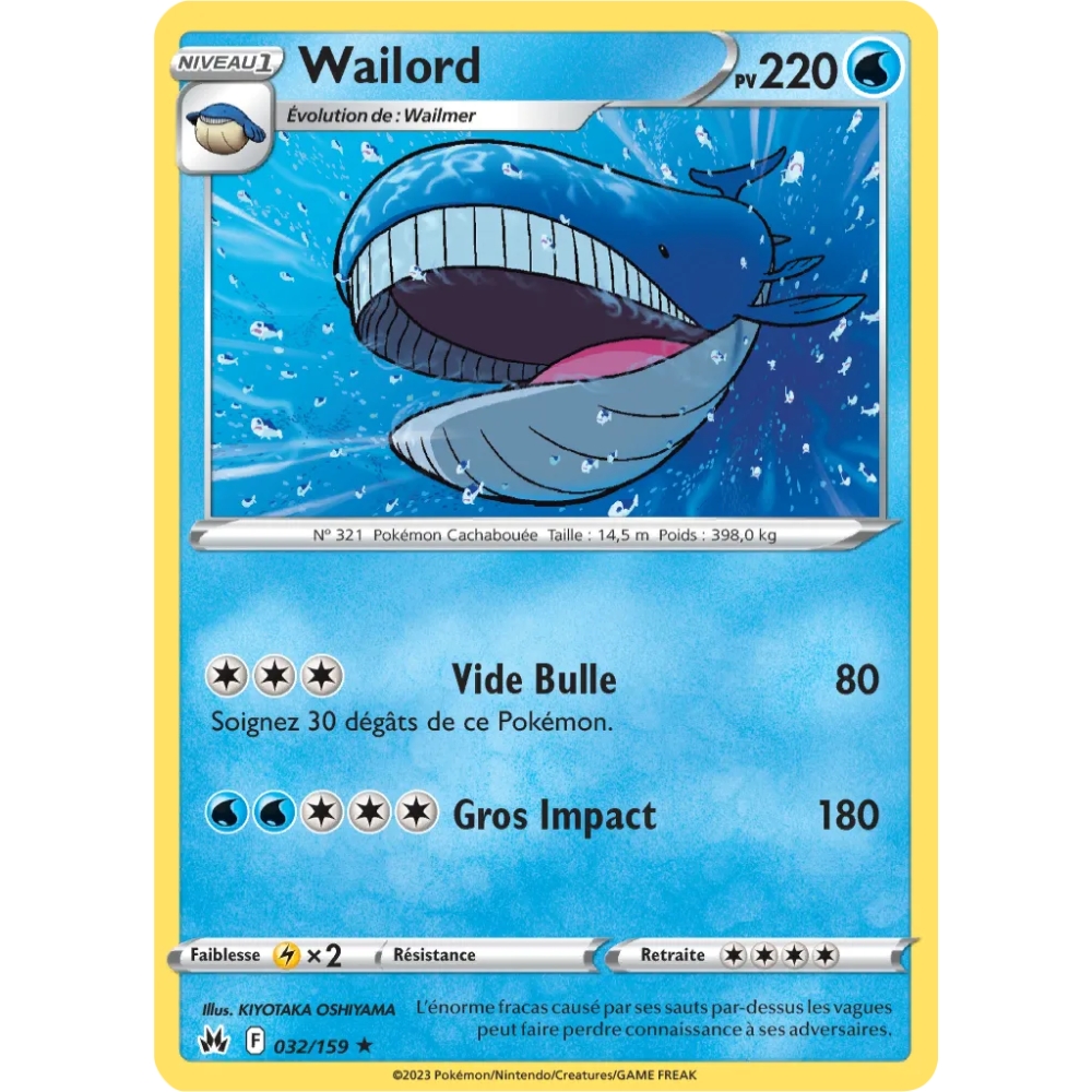 Wailord 032/159 : Joyau Rare (Brillante) de l'extension Pokémon Zénith Suprême