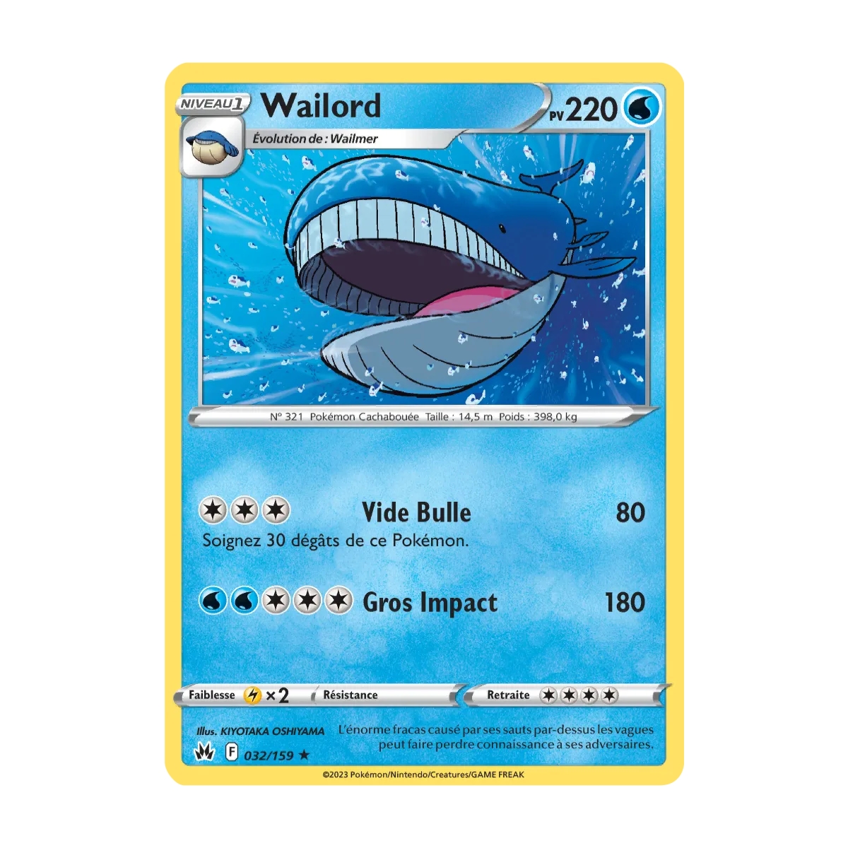 Wailord 032/159 : Joyau Rare (Brillante) de l'extension Pokémon Zénith Suprême