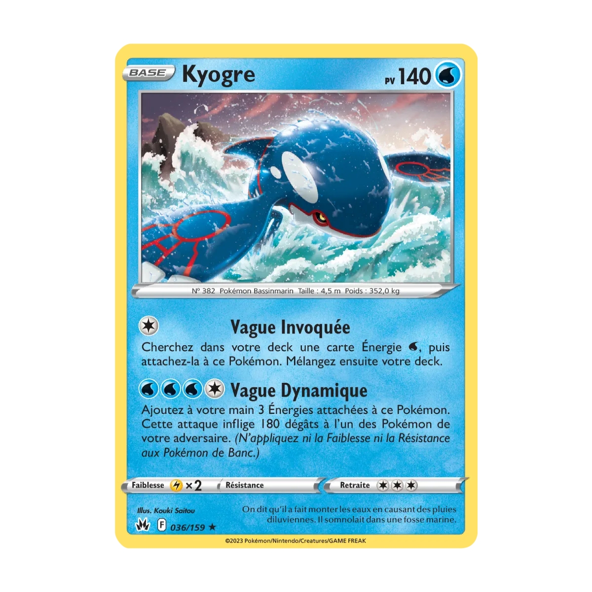 Découvrez Kyogre, carte Holographique rare de la série Zénith Suprême