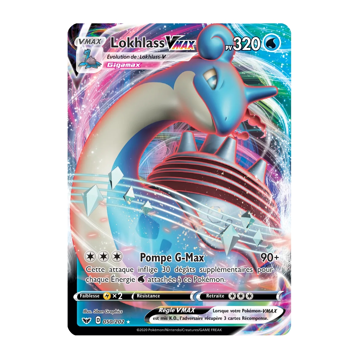 Lokhlass 050/202 : Joyau Holographique rare VMAX de l'extension Pokémon Épée et Bouclier