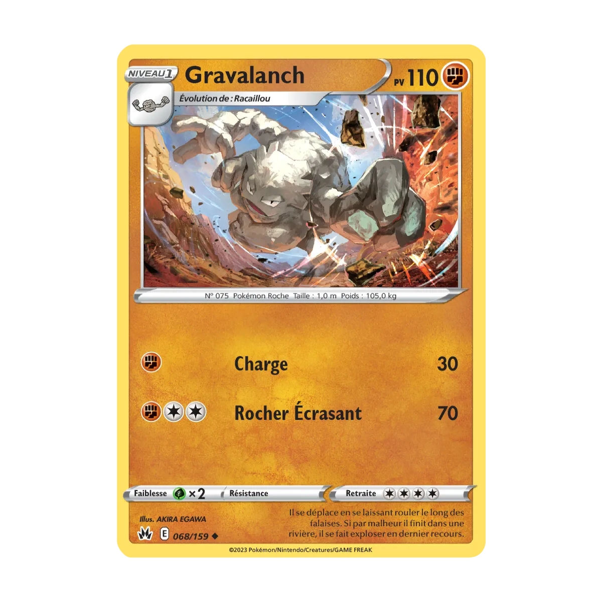 Carte Gravalanch - Peu commune (Brillante) de Pokémon Zénith Suprême 068/159