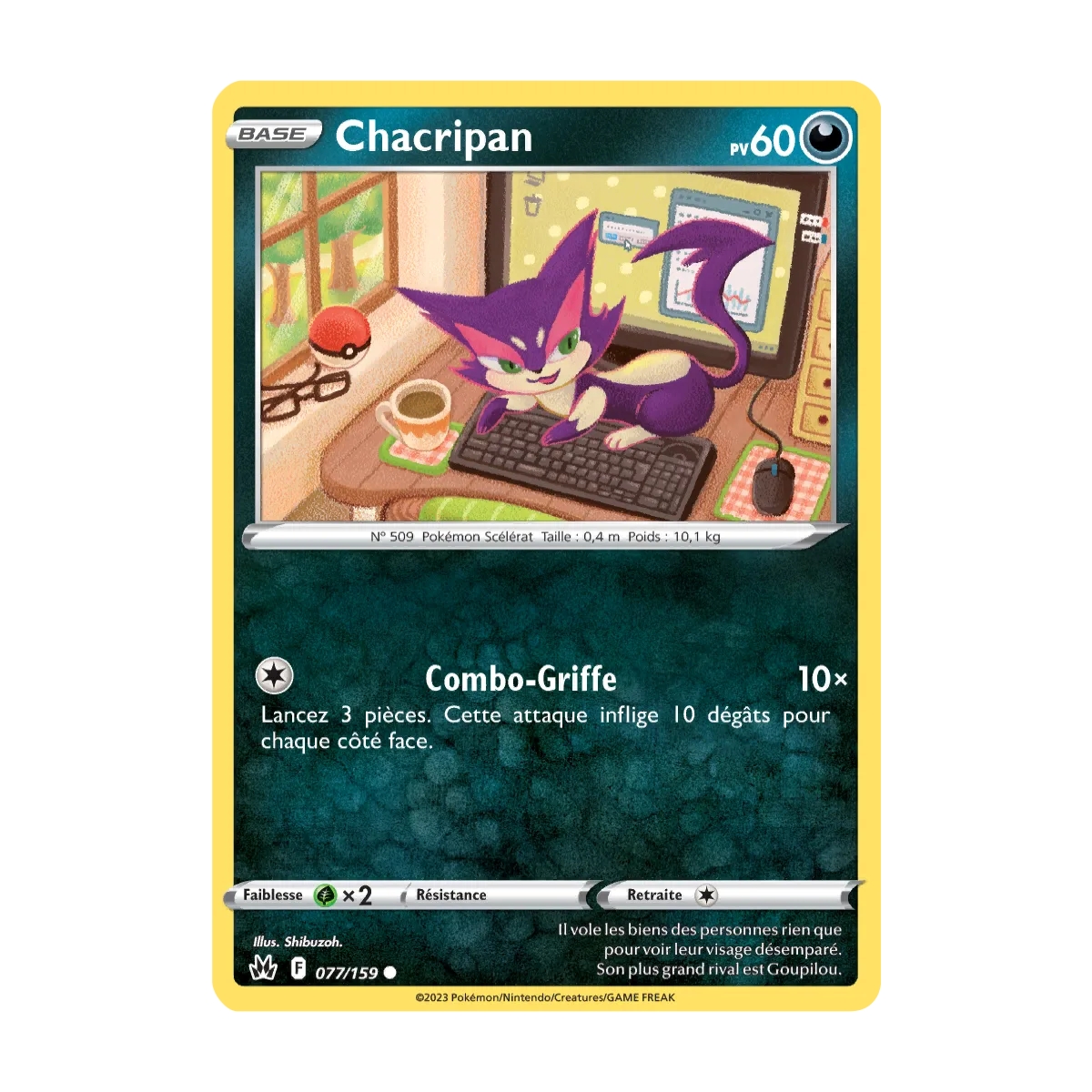 Carte Chacripan - Commune (Brillante) de Pokémon Zénith Suprême 077/159