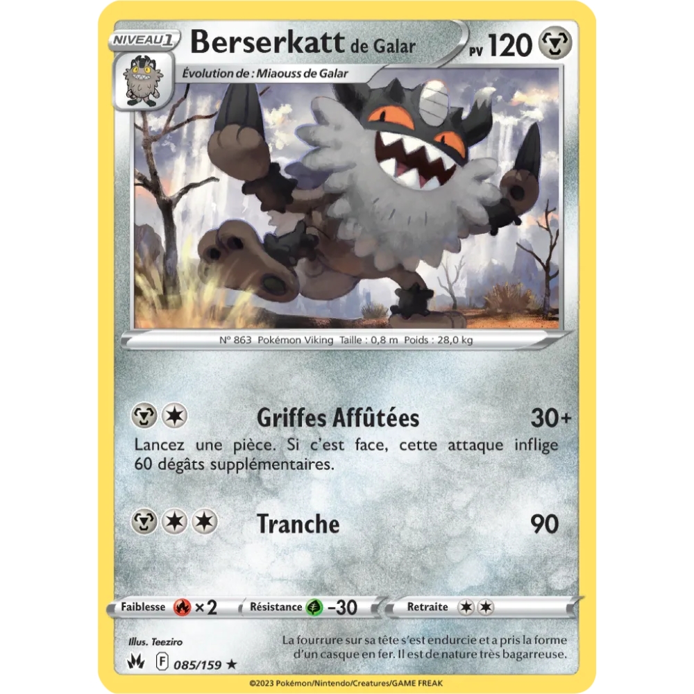 Berserkatt de Galar 085/159 : Joyau Rare (Brillante) de l'extension Pokémon Zénith Suprême