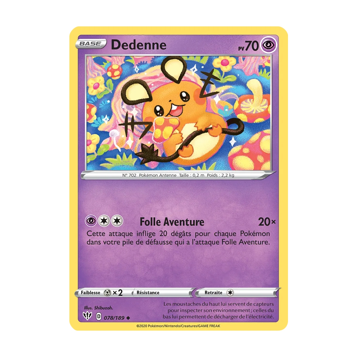 Dedenne 078/189 : Joyau Peu commune (Brillante) de l'extension Pokémon Épée et Bouclier Ténèbres Embrasées