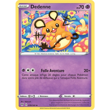 Dedenne 078/189 : Joyau Peu commune (Brillante) de l'extension Pokémon Épée et Bouclier Ténèbres Embrasées