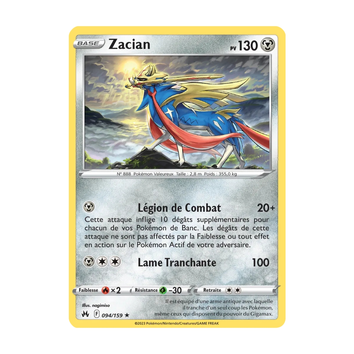 Découvrez Zacian, carte Holographique rare de la série Zénith Suprême