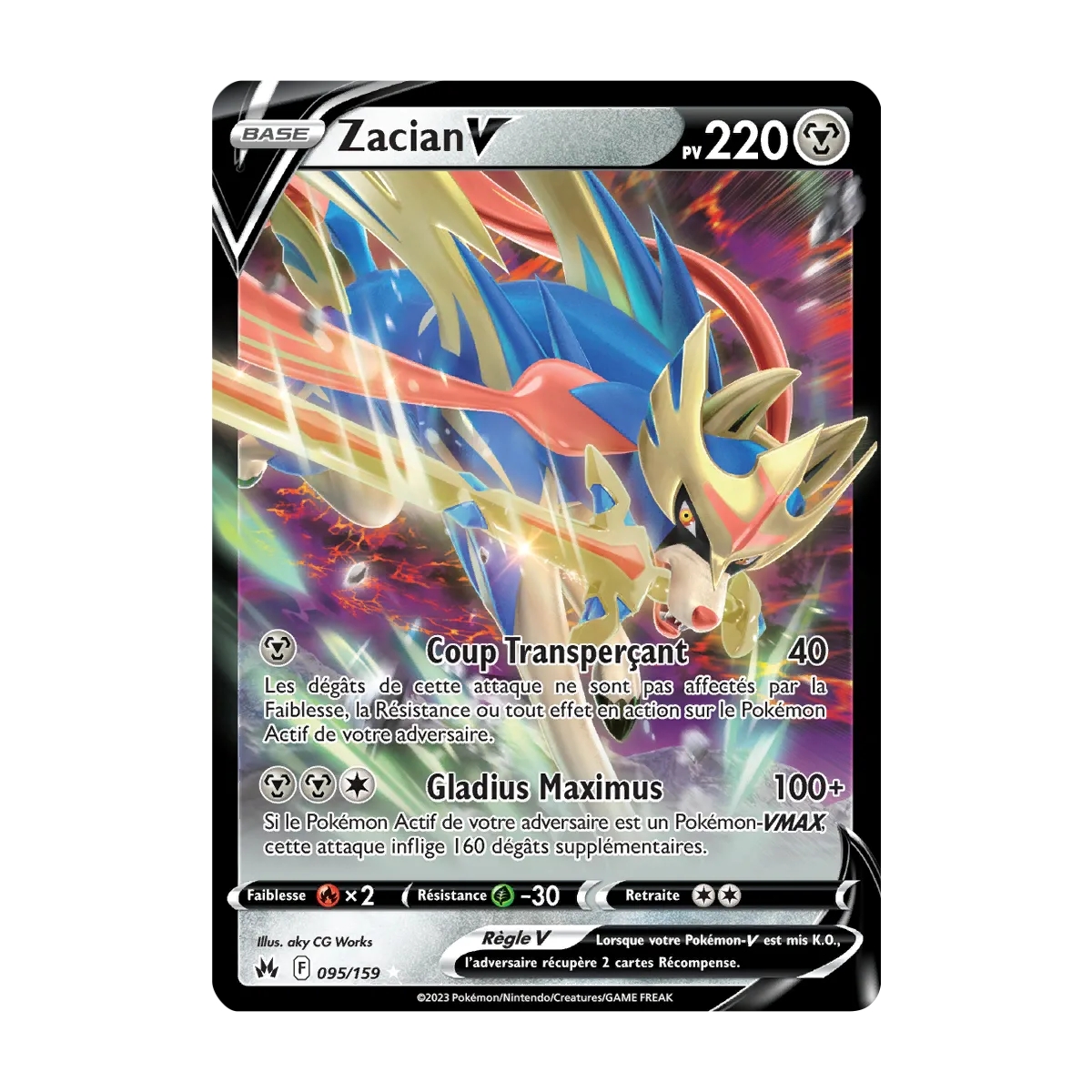 Zacian 095/159 : Joyau Holographique rare V de l'extension Pokémon Zénith Suprême