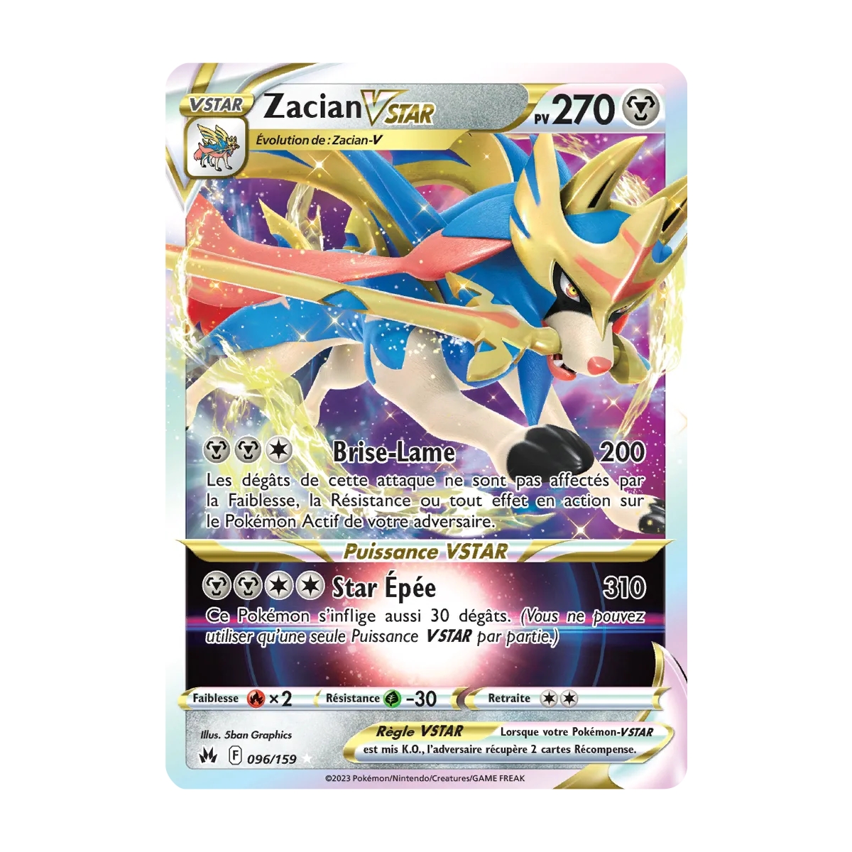 Découvrez Zacian, carte Holographique rare STAR de la série Zénith Suprême