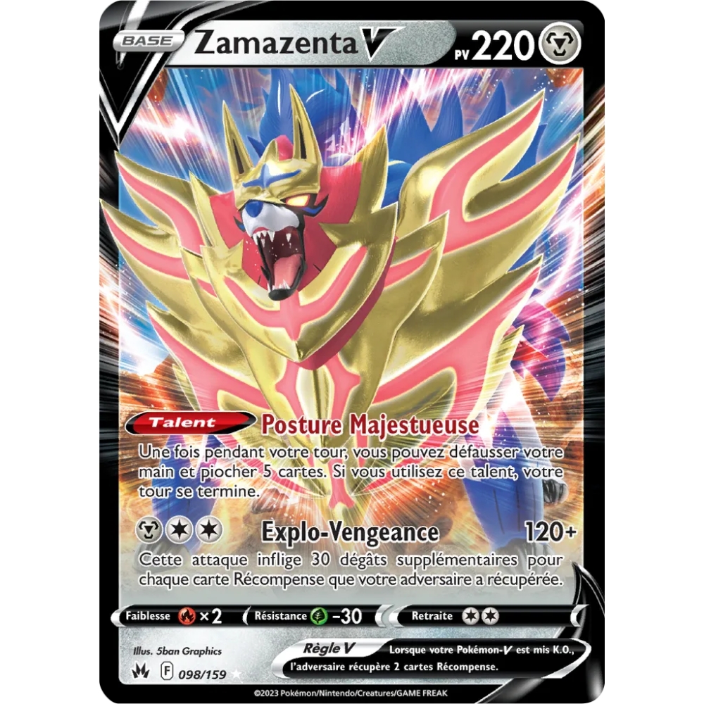 Carte Zamazenta - Holographique rare V de Pokémon Zénith Suprême 098/159