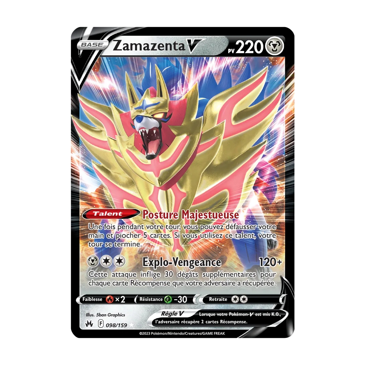 Carte Zamazenta - Holographique rare V de Pokémon Zénith Suprême 098/159