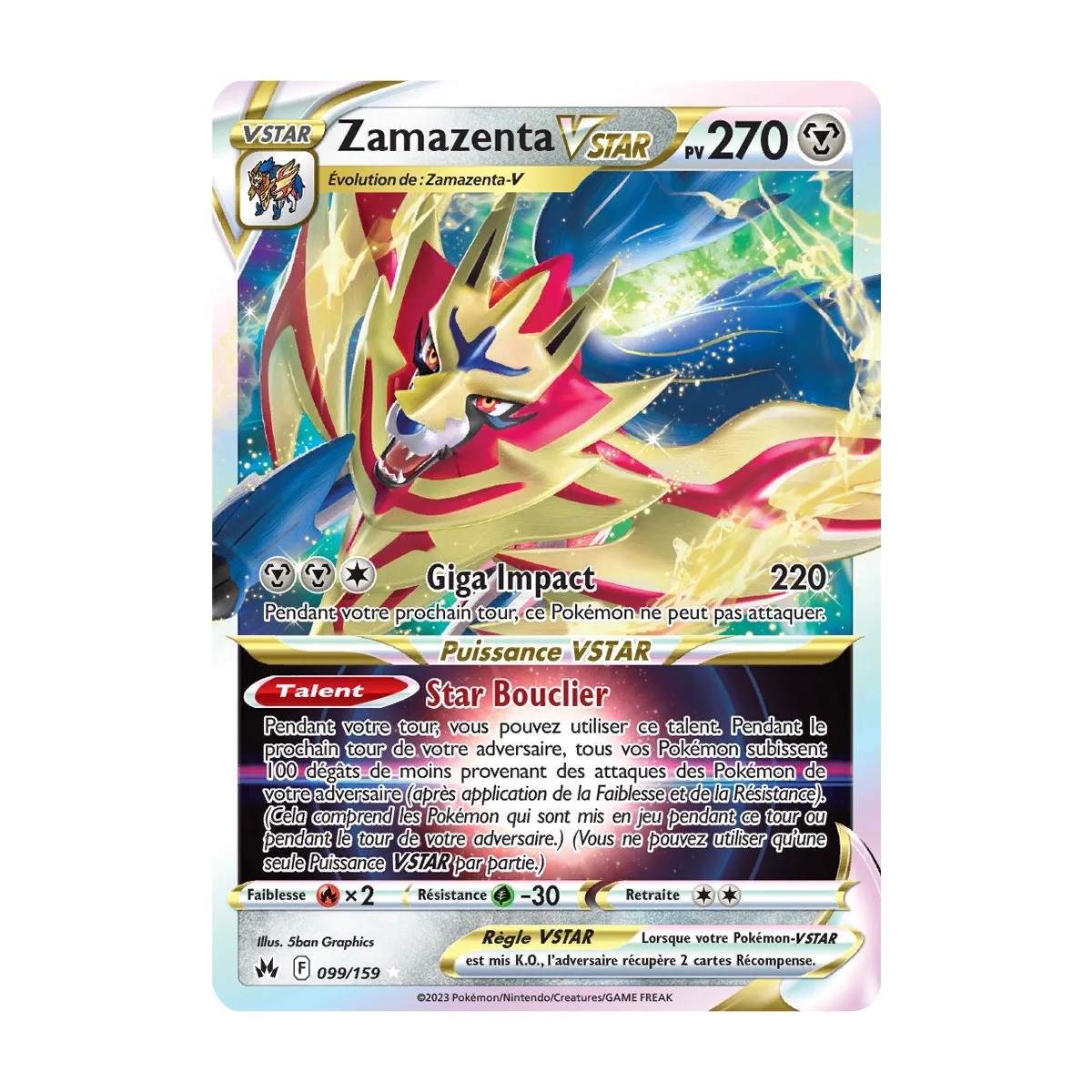 Carte Zamazenta - Holographique rare STAR de Pokémon Zénith Suprême 099/159