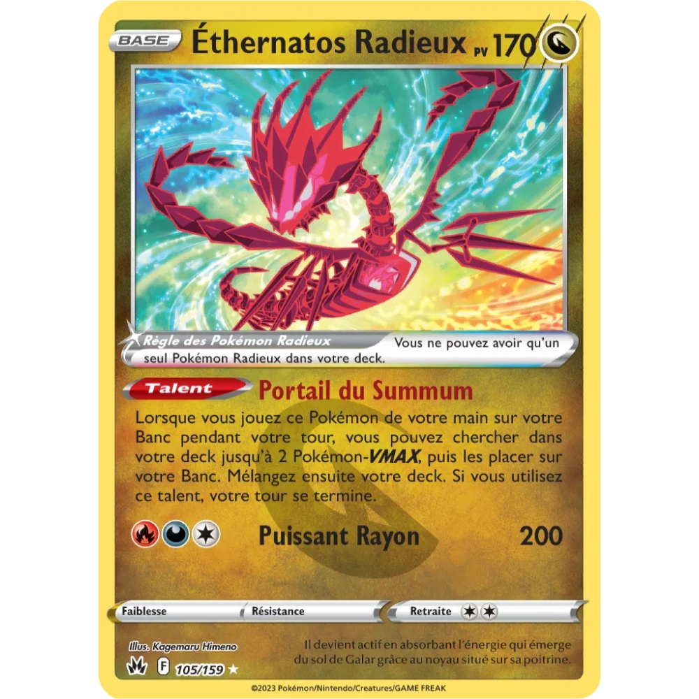 Carte Éthernatos Radieux  rare de Pokémon Zénith Suprême 105/159