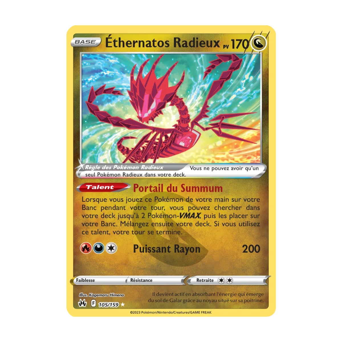 Carte Éthernatos Radieux  rare de Pokémon Zénith Suprême 105/159