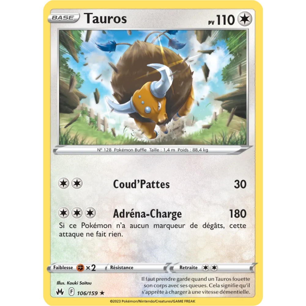 Carte Tauros - Rare (Brillante) de Pokémon Zénith Suprême 106/159