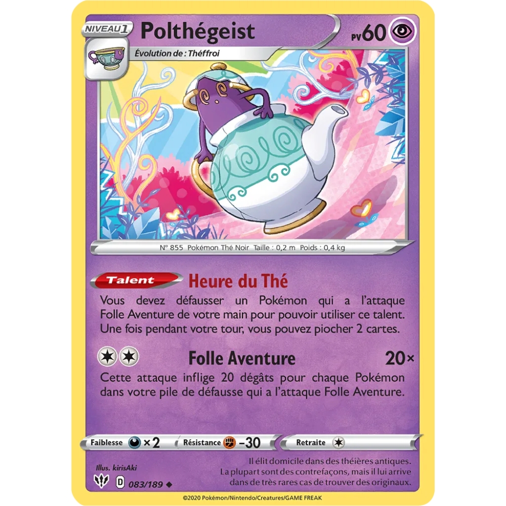 Carte Polthégeist - Peu commune (Brillante) de Pokémon Épée et Bouclier Ténèbres Embrasées 083/189