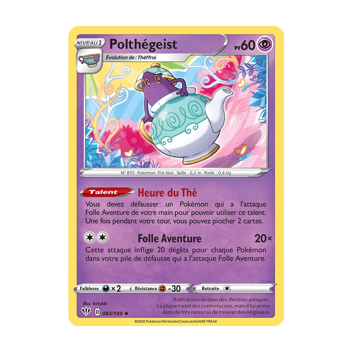 Carte Polthégeist - Peu commune (Brillante) de Pokémon Épée et Bouclier Ténèbres Embrasées 083/189