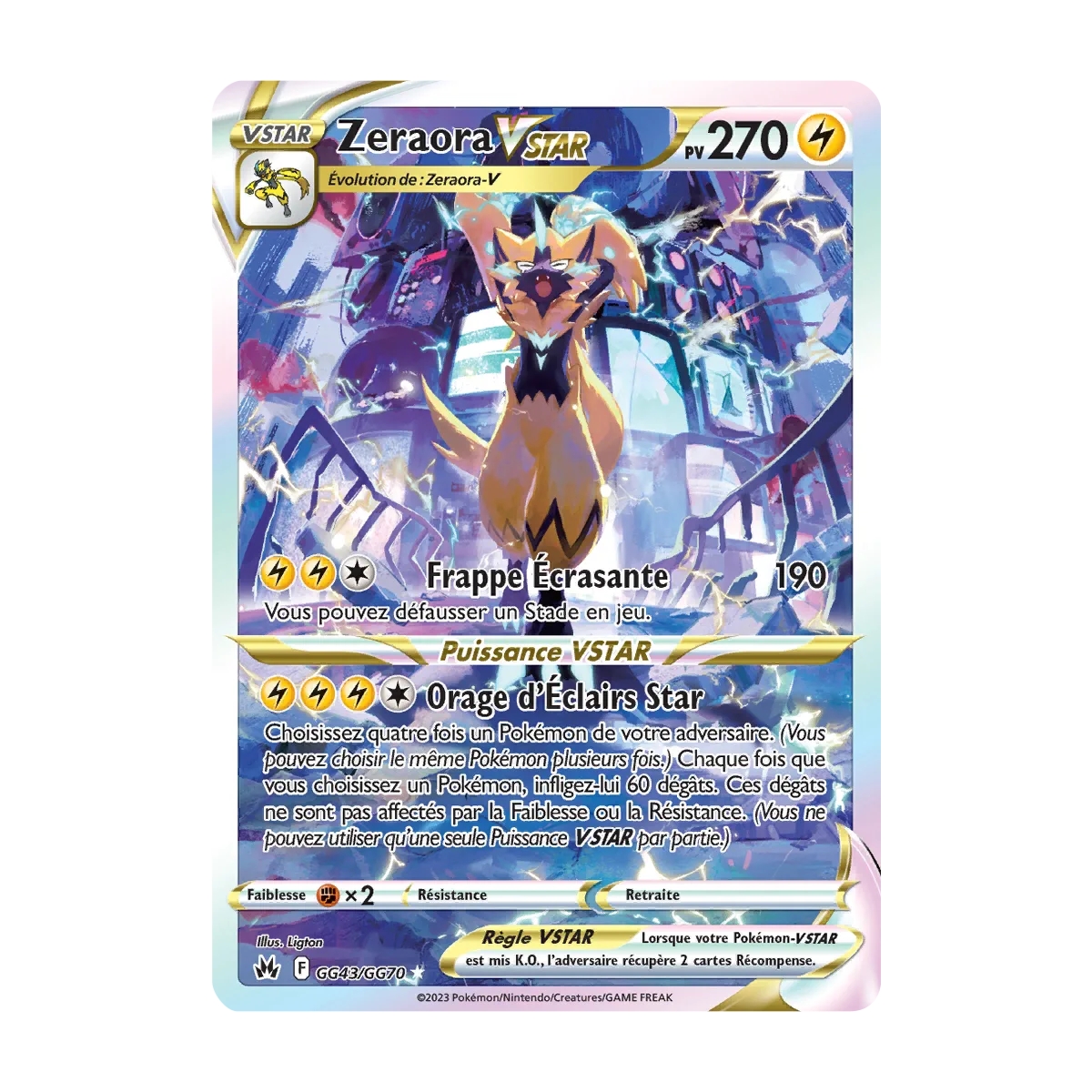 Zeraora GG43/GG70 : Joyau Galerie de Galar ultra rare de l'extension Pokémon Zénith Suprême