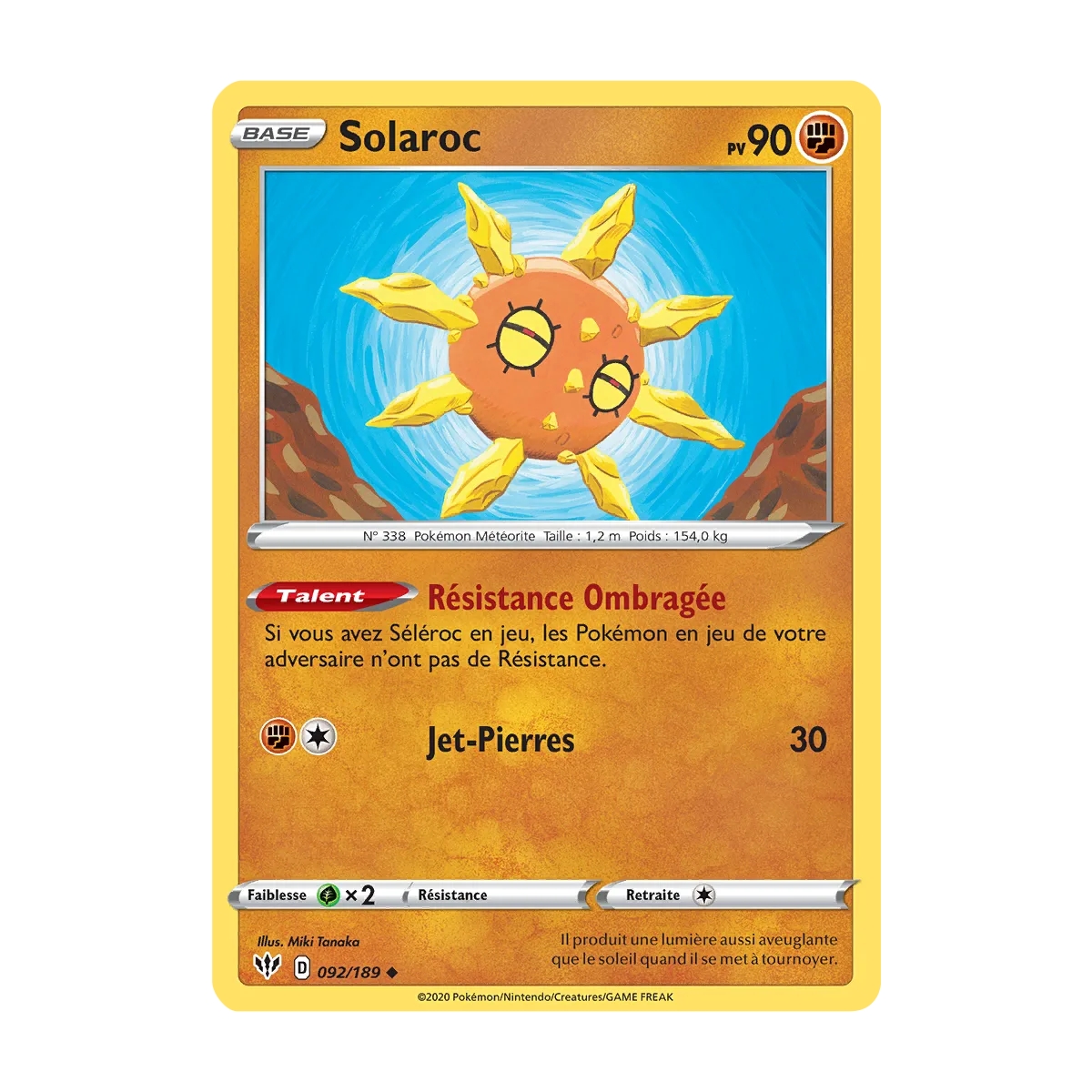 Carte Solaroc - Peu commune (Brillante) de Pokémon Épée et Bouclier Ténèbres Embrasées 092/189