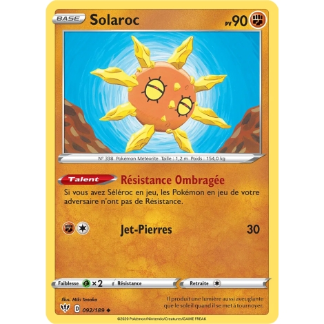 Carte Solaroc - Peu commune (Brillante) de Pokémon Épée et Bouclier Ténèbres Embrasées 092/189