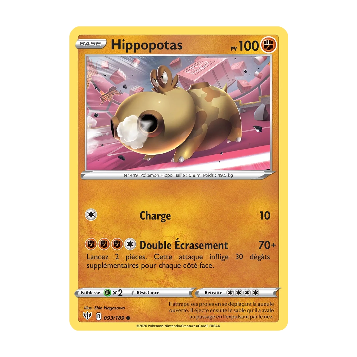 Hippopotas 093/189 : Joyau Commune (Brillante) de l'extension Pokémon Épée et Bouclier Ténèbres Embrasées