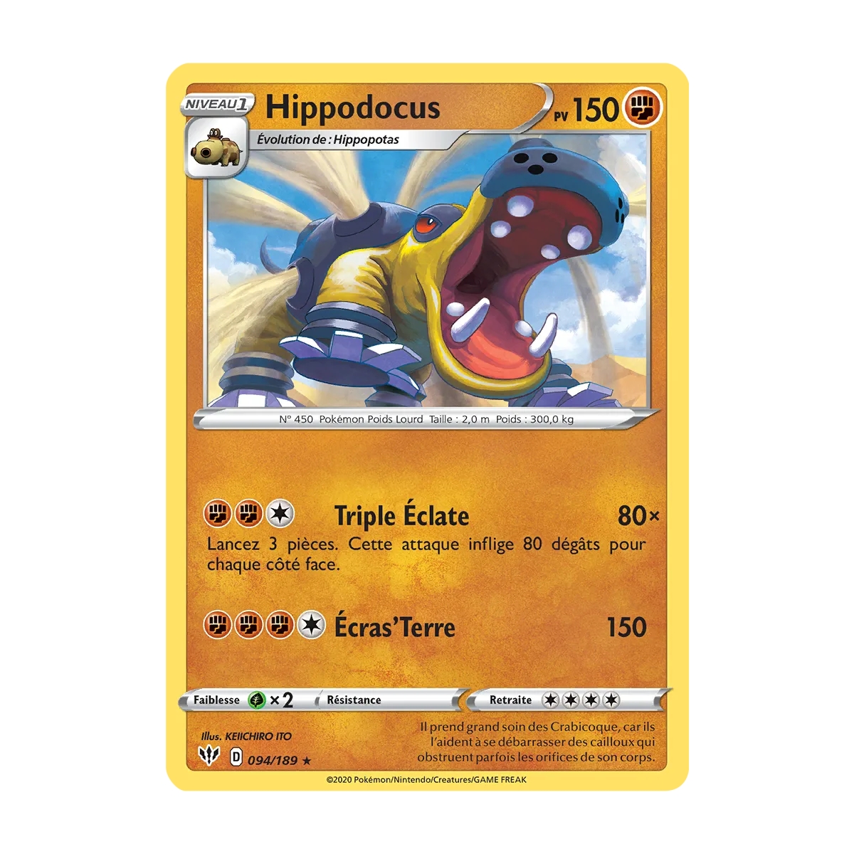 Découvrez Hippodocus, carte Rare (Brillante) de la série Épée et Bouclier Ténèbres Embrasées