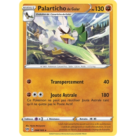 Palarticho de Galar 098/189 : Joyau Rare (Brillante) de l'extension Pokémon Épée et Bouclier Ténèbres Embrasées