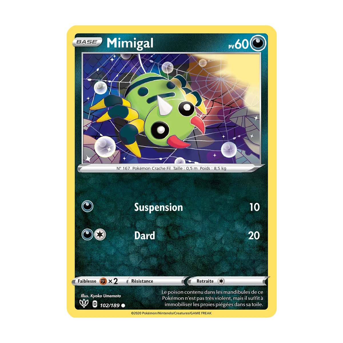 Mimigal 102/189 : Joyau Commune (Brillante) de l'extension Pokémon Épée et Bouclier Ténèbres Embrasées