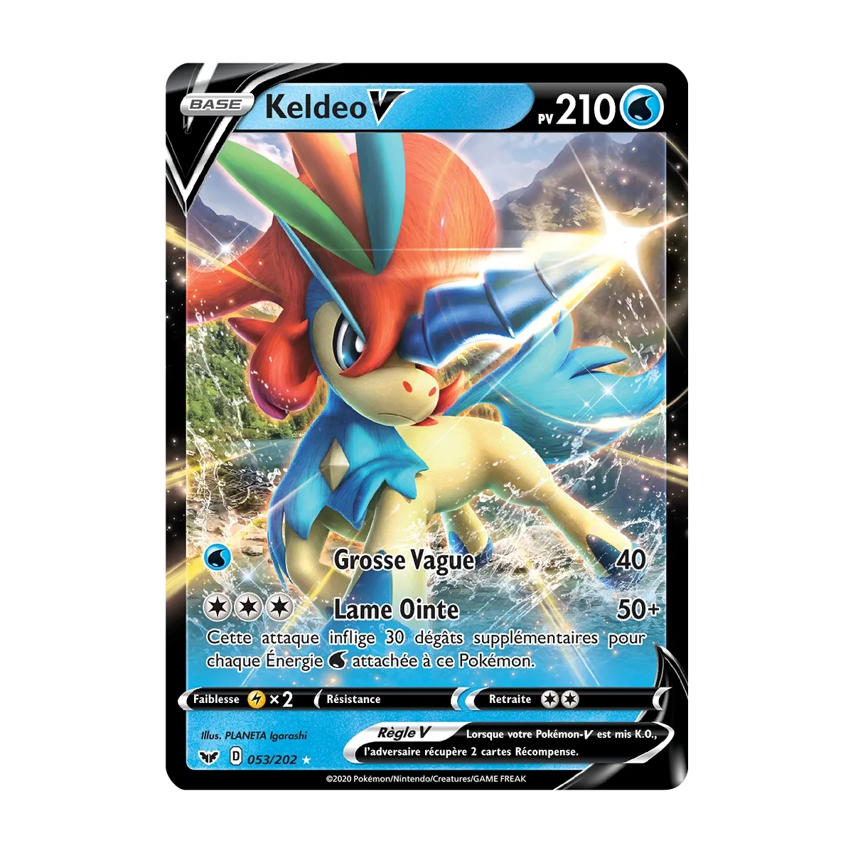 Keldeo 053/202 : Joyau Holographique rare V de l'extension Pokémon Épée et Bouclier