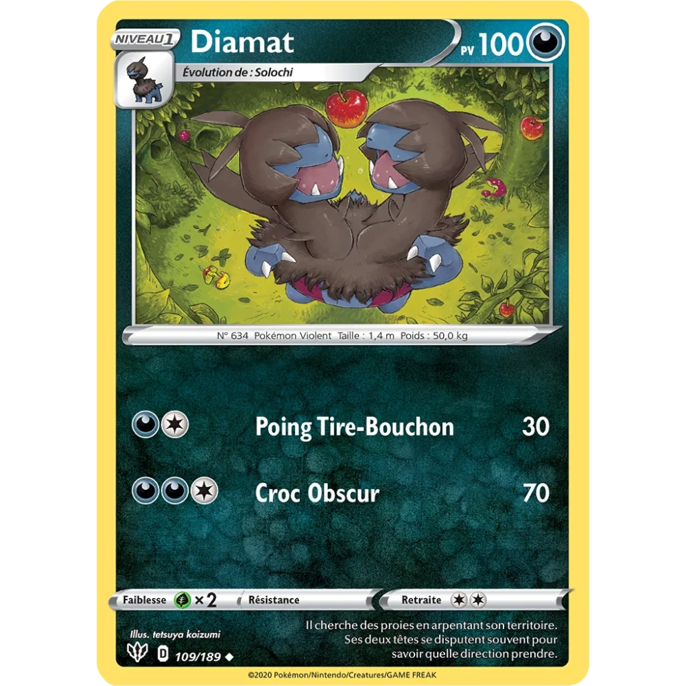 Diamat 109/189 : Joyau Peu commune (Brillante) de l'extension Pokémon Épée et Bouclier Ténèbres Embrasées