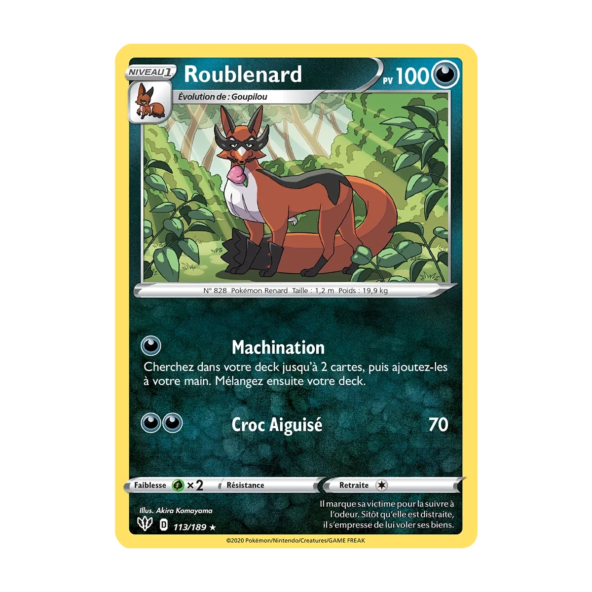 Roublenard 113/189 : Joyau Rare (Brillante) de l'extension Pokémon Épée et Bouclier Ténèbres Embrasées