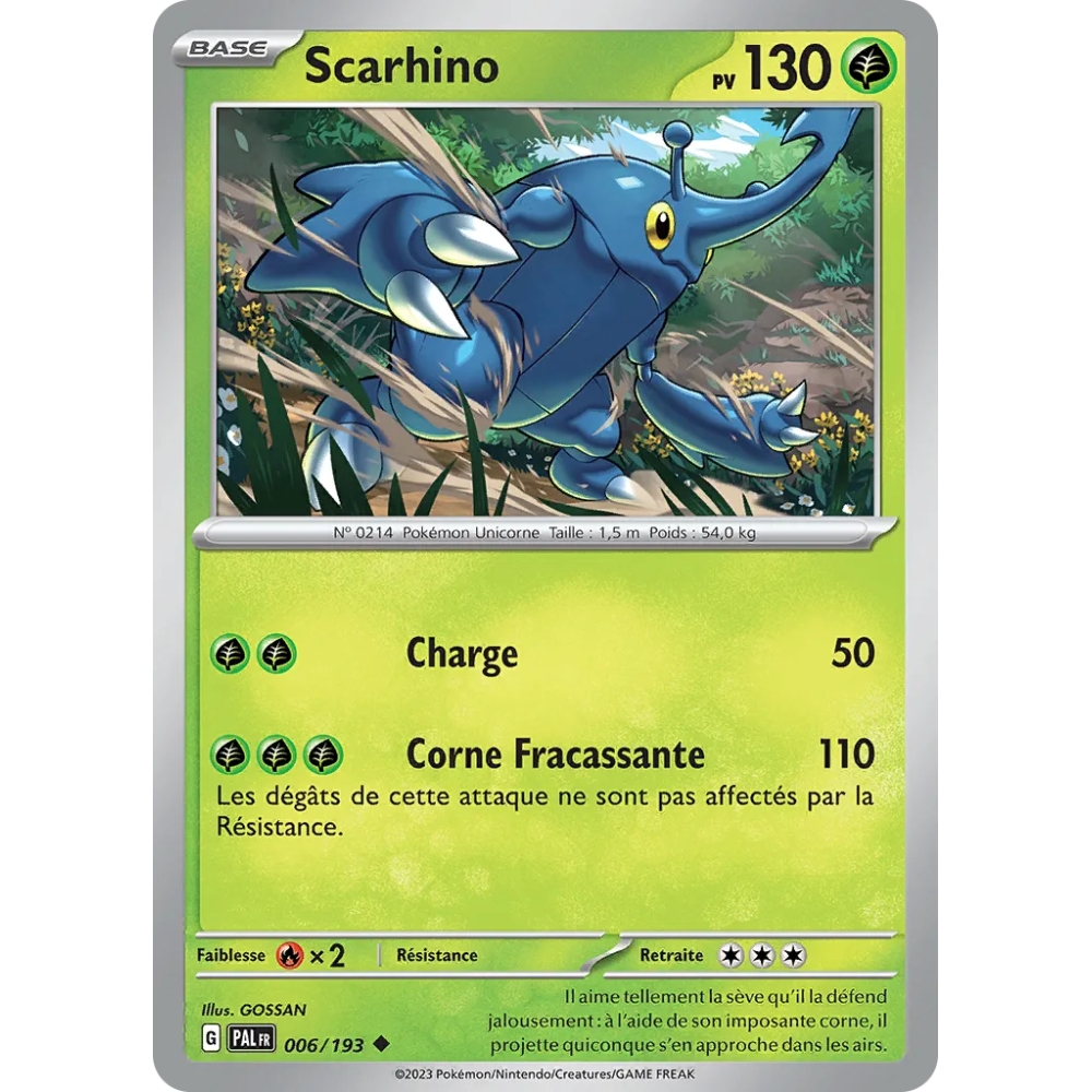 Scarhino 006/193 : Joyau Peu commune (Brillante) de l'extension Pokémon Écarlate et Violet Évolutions à Paldea