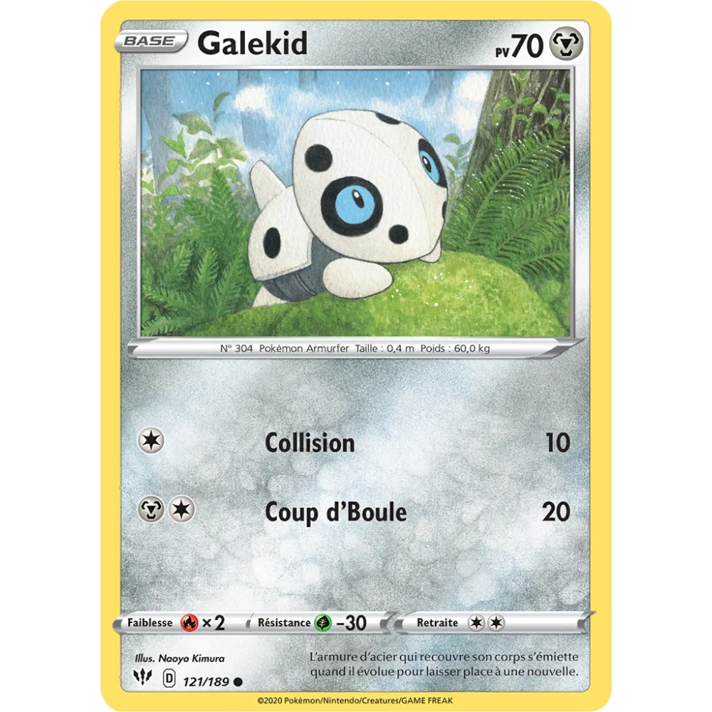 Galekid 121/189 : Joyau Commune (Brillante) de l'extension Pokémon Épée et Bouclier Ténèbres Embrasées