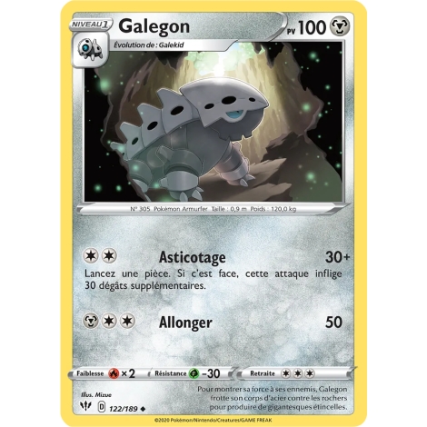 Galegon 122/189 : Joyau Peu commune (Brillante) de l'extension Pokémon Épée et Bouclier Ténèbres Embrasées